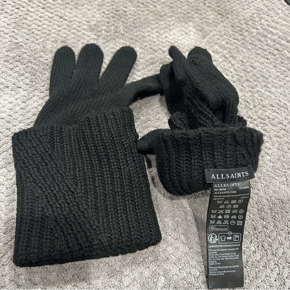 Allsaints Traveling Rib Foldover Gloves black  $59 new